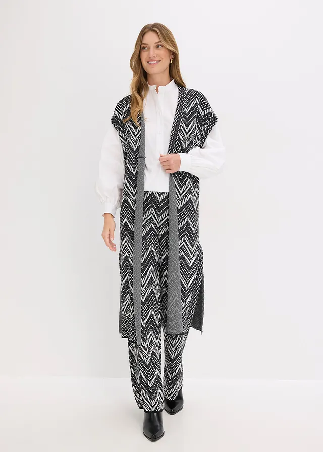 Gilet sans manches en maille, Couleur: noir / blanc