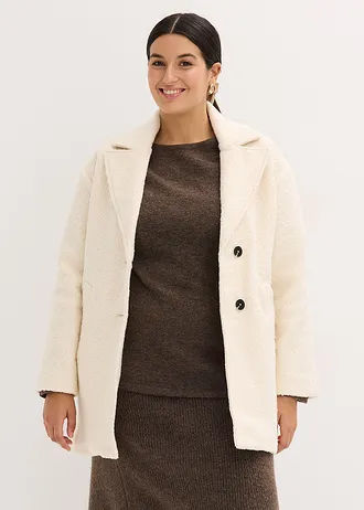 Korte, oversized bouclé jas, Kleur: crème