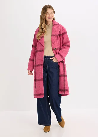 Oversize kabát s vlněným vzhledem, barva: pink-bordó kostka