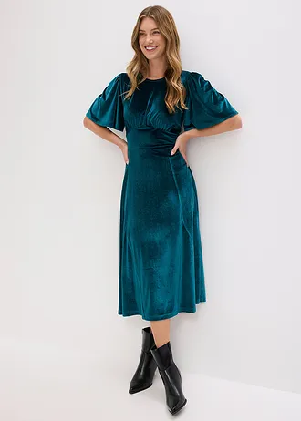 Robe midi en velours doux, Couleur: menthe glaciale