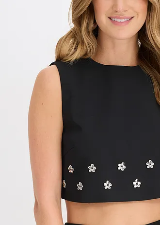 Bluză din bumbac • negru înflorat • magazin bonprix