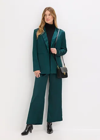 Oversized blazer van satijn, Kleur: diepgroen