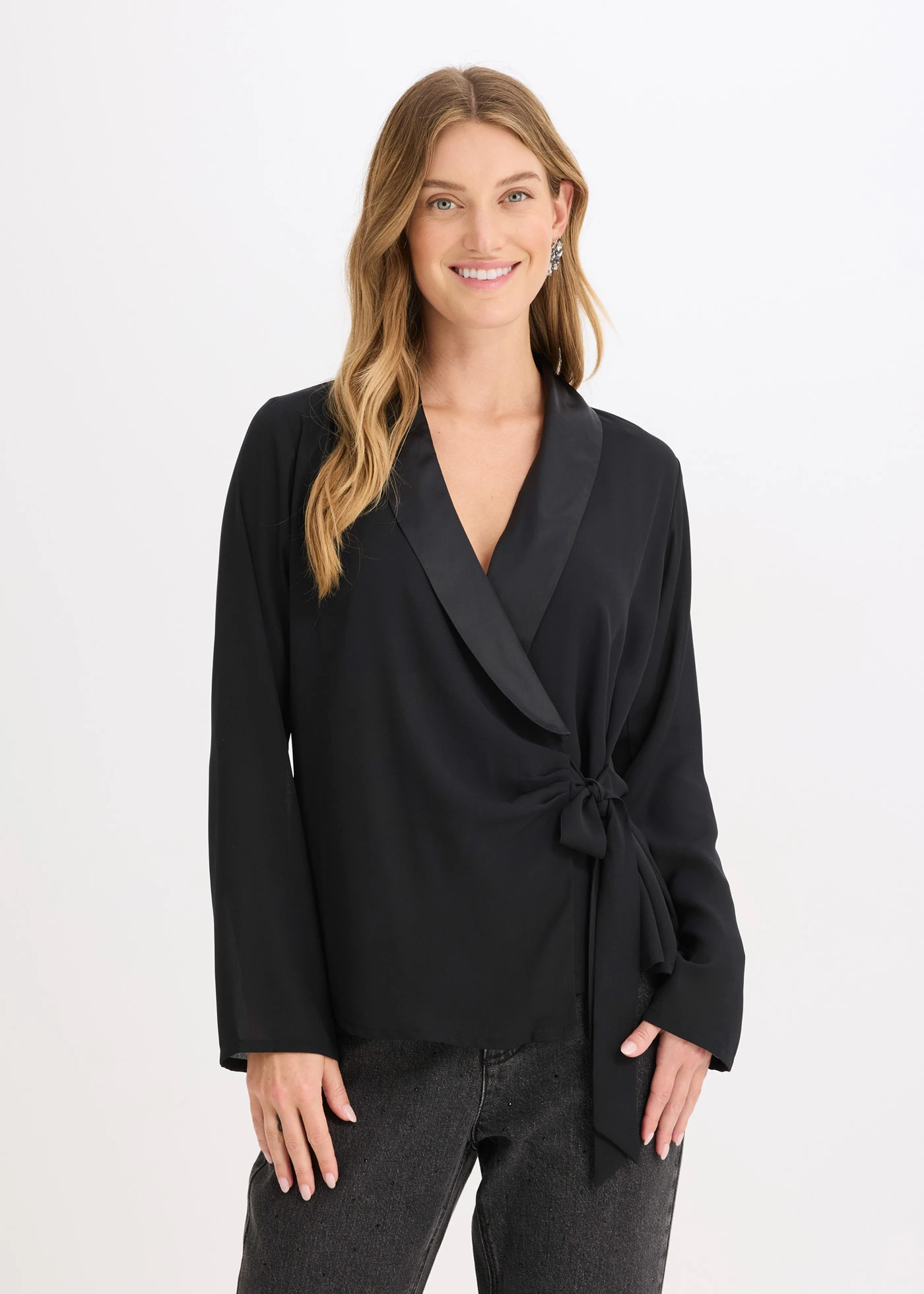 Blouse cache-cœur • noir • Boutique bonprix