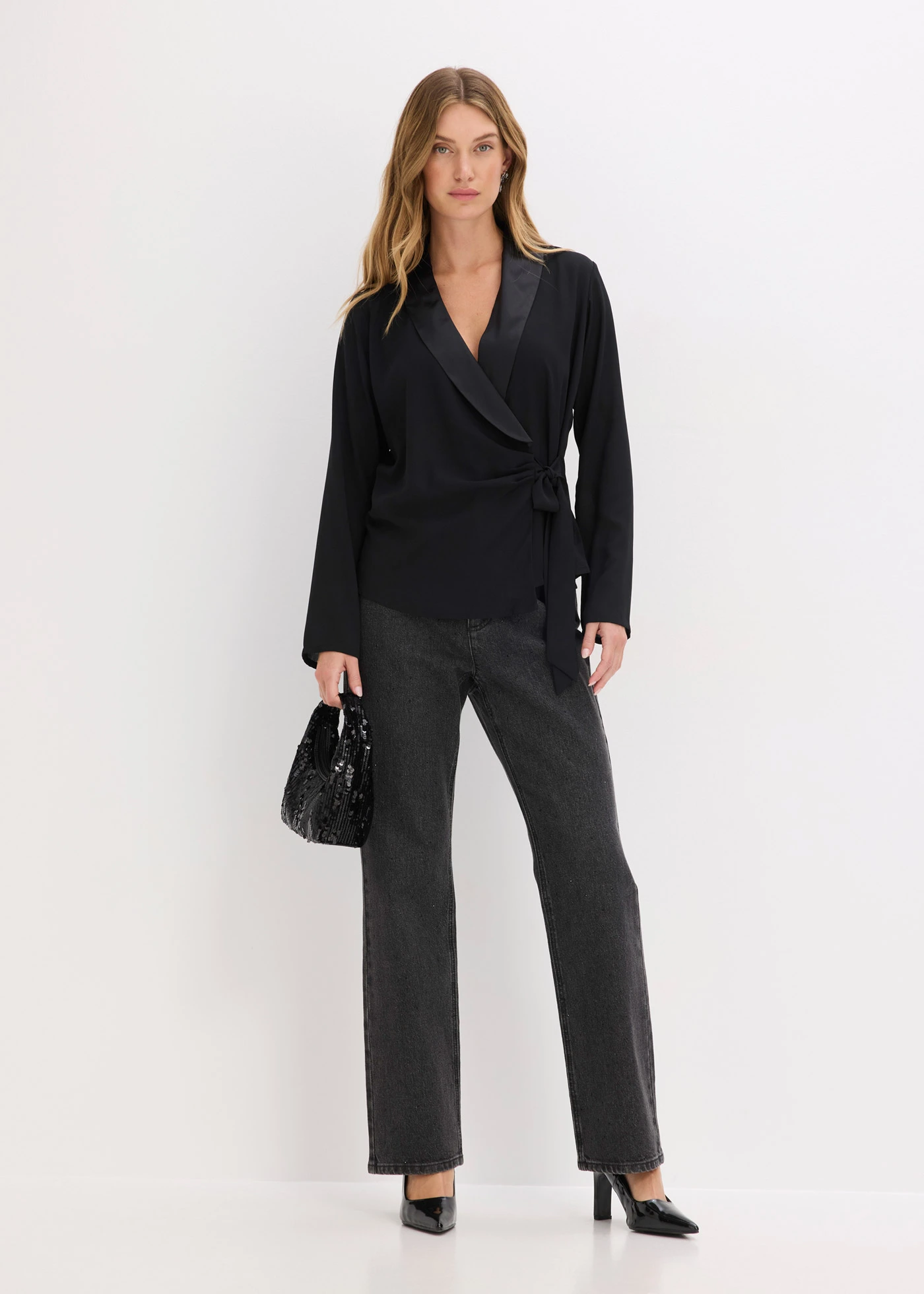 Wikkelblouse • zwart • bonprix online shop