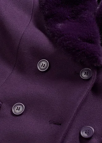 Kabát s odnímatelnou umělou kožešinou na límci • tmavě fialová • bonprix obchod