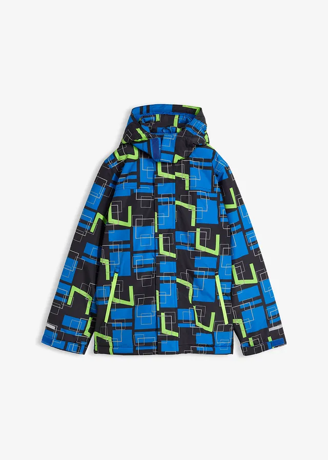 Veste de ski imperméable avec détails réfléchissants • noir-bleu azur-vert fluo graphique • Boutique bonprix