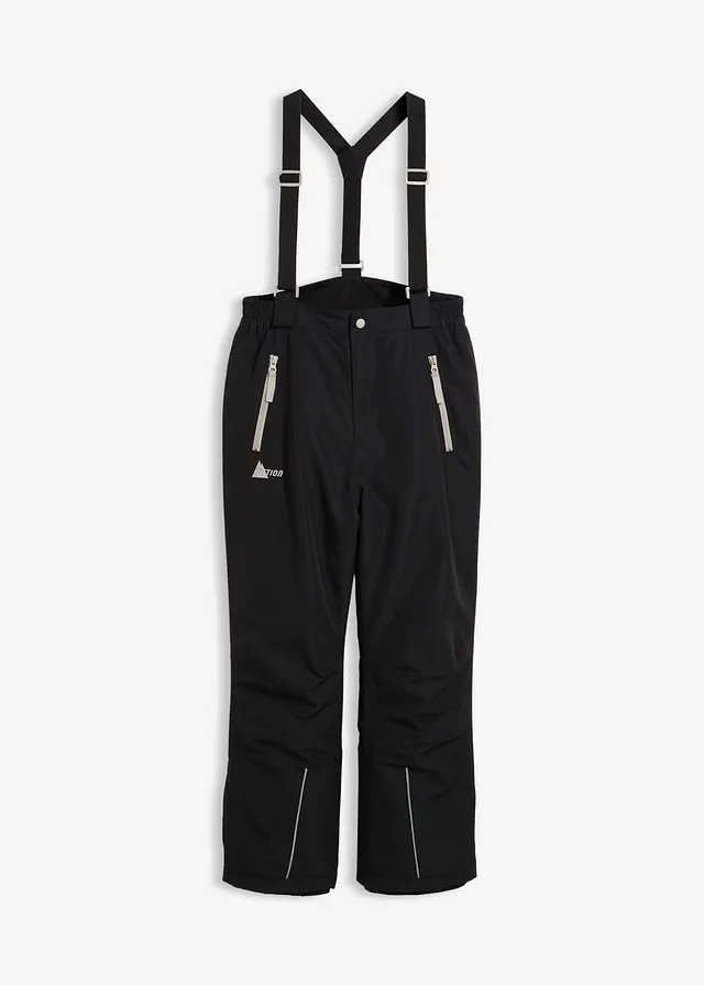 Waterdichte skibroek met bretels en reflecterende details, Kleur: zwart