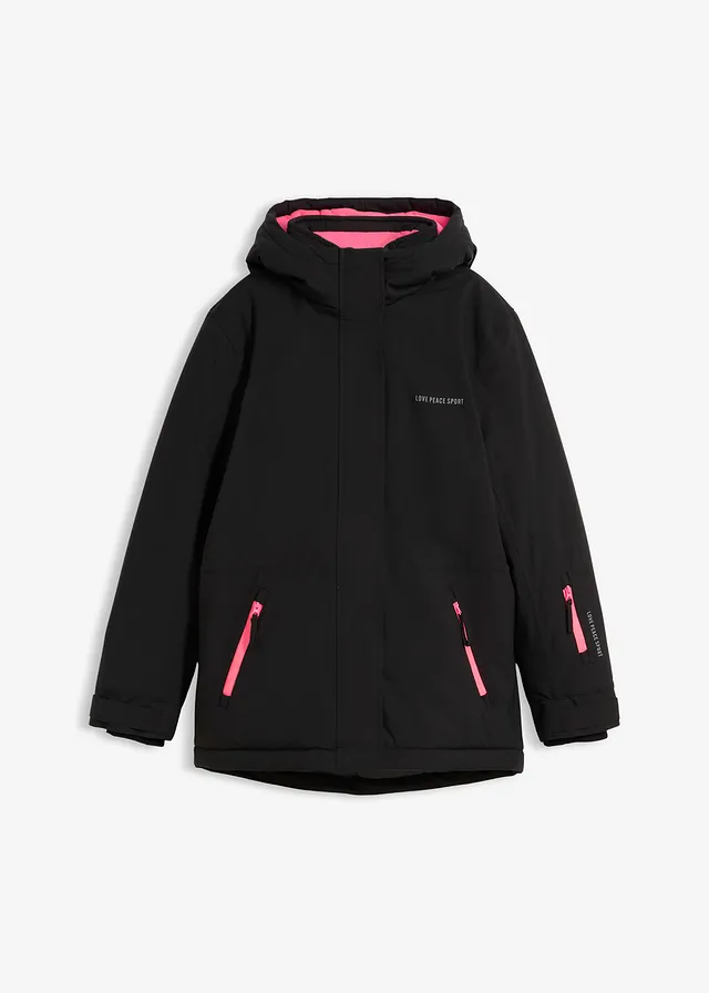 Parka de ski imperméable à détails sportifs, Couleur: noir-rose fluo