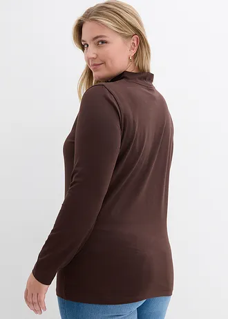 Přiléhavé tričko s dlouhým rukávem, barva: tmavě hnědá