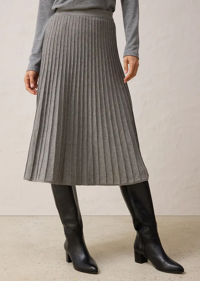 Jupe en maille avec laine mérinos, Couleur: gris chiné