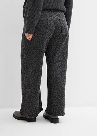 Jean large taille mi-haute, Couleur: gris foncé denim léopard