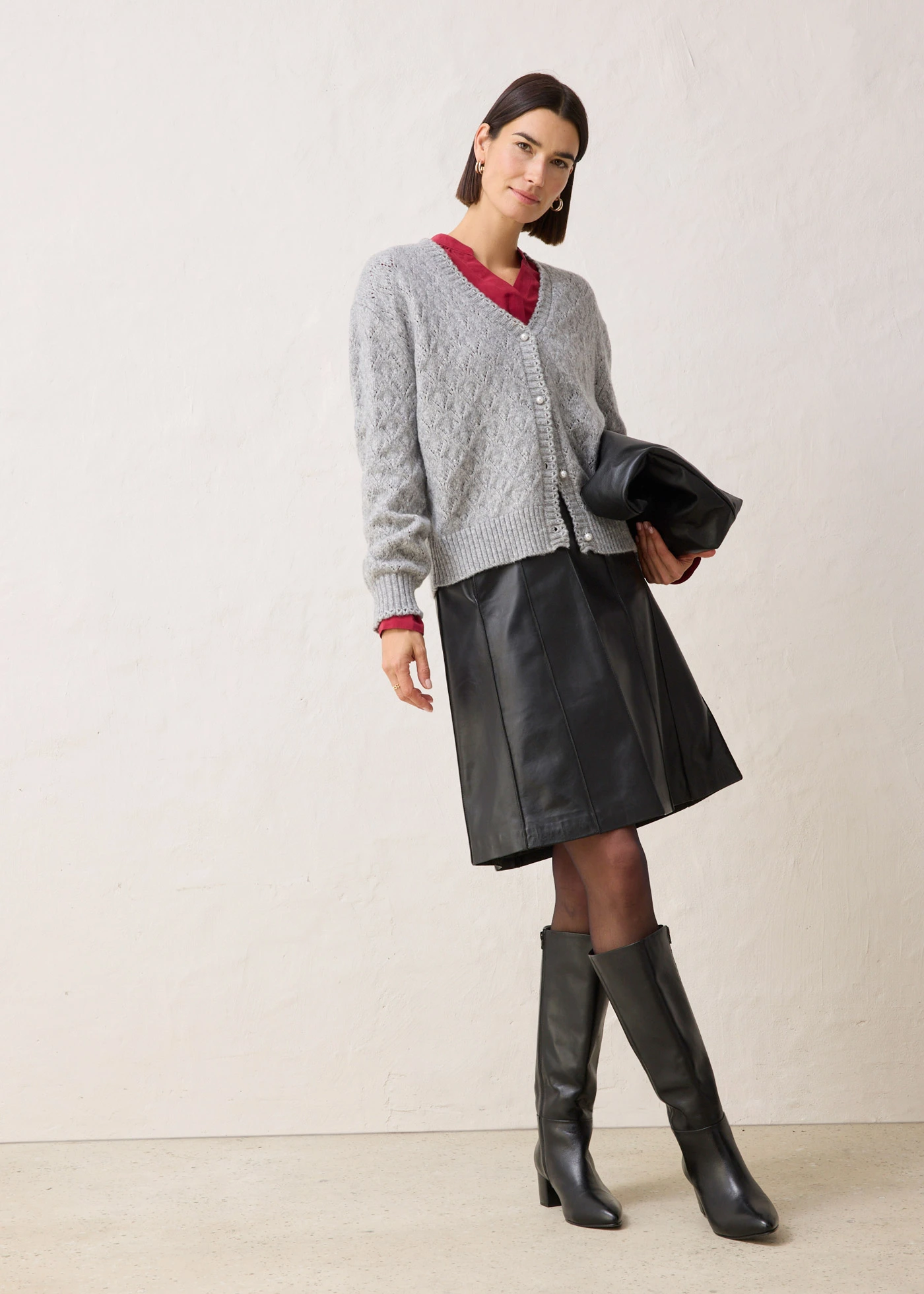 Ažurový pletený kabátek s vlnou • světle šedý melír • bonprix obchod