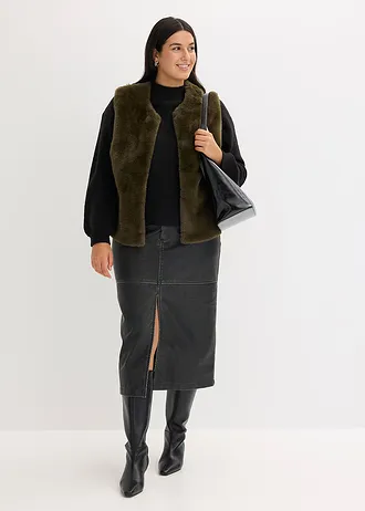 Gilet sans manches en peluche, Couleur: olive foncé