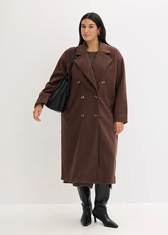 Oversize kabát s vlněným vzhledem, barva: tmavě hnědá