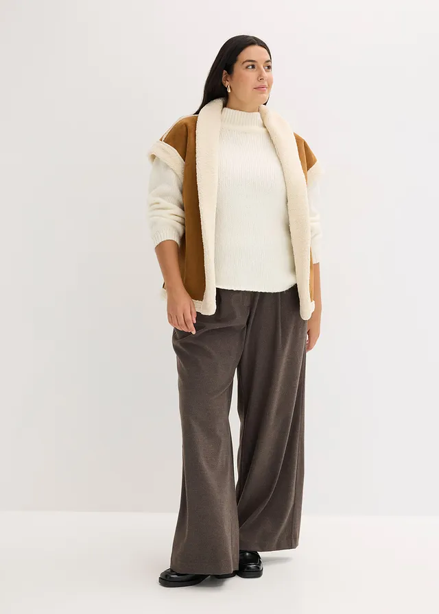 Gilet sans manches en sherpa, Couleur: cognac-écru