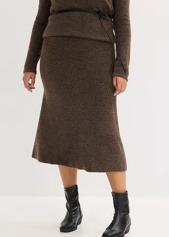 Pletená sukně v délce midi, barva: hnědý melír
