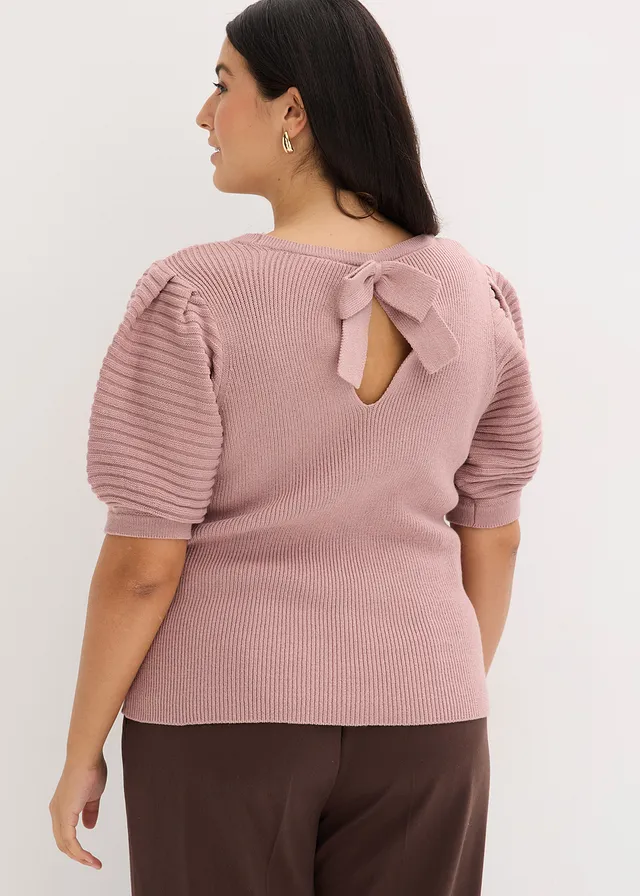 Trui met pofmouwen, Kleur: rozenhout