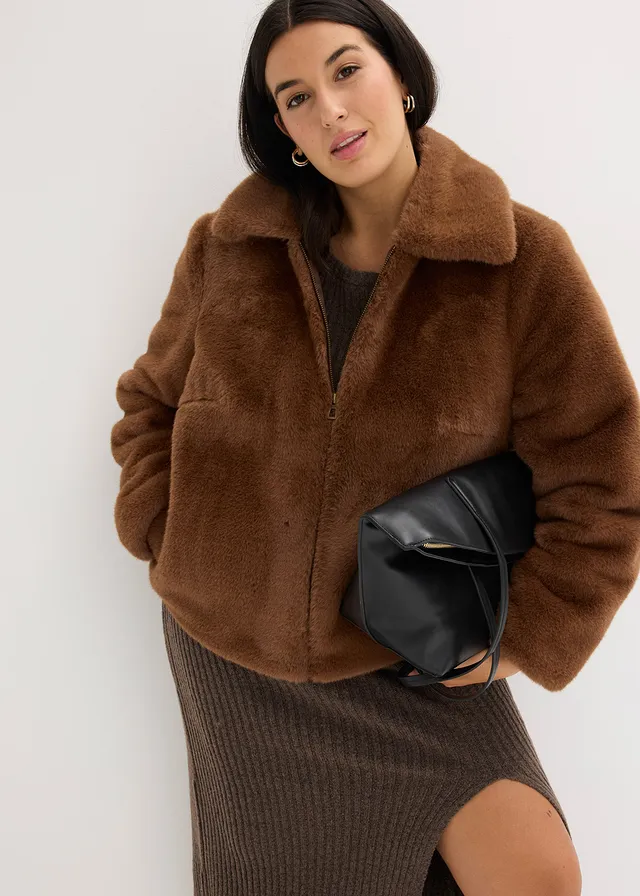 Veste en peluche, Couleur: marron