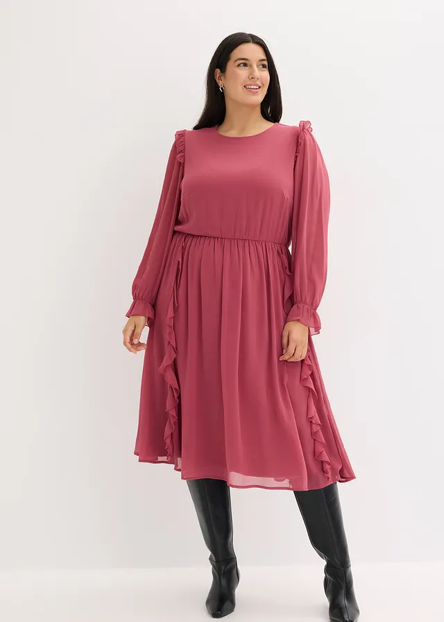 Chiffon jurk met volants, Kleur: bosbessen