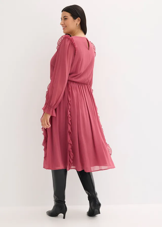 Chiffon jurk met volants, Kleur: bosbessen