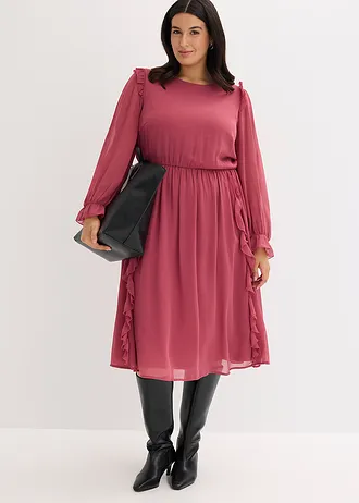 Šifónové šaty s volány, barva: lesní plody