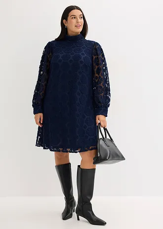 Kanten mini jurk, Kleur: zwart