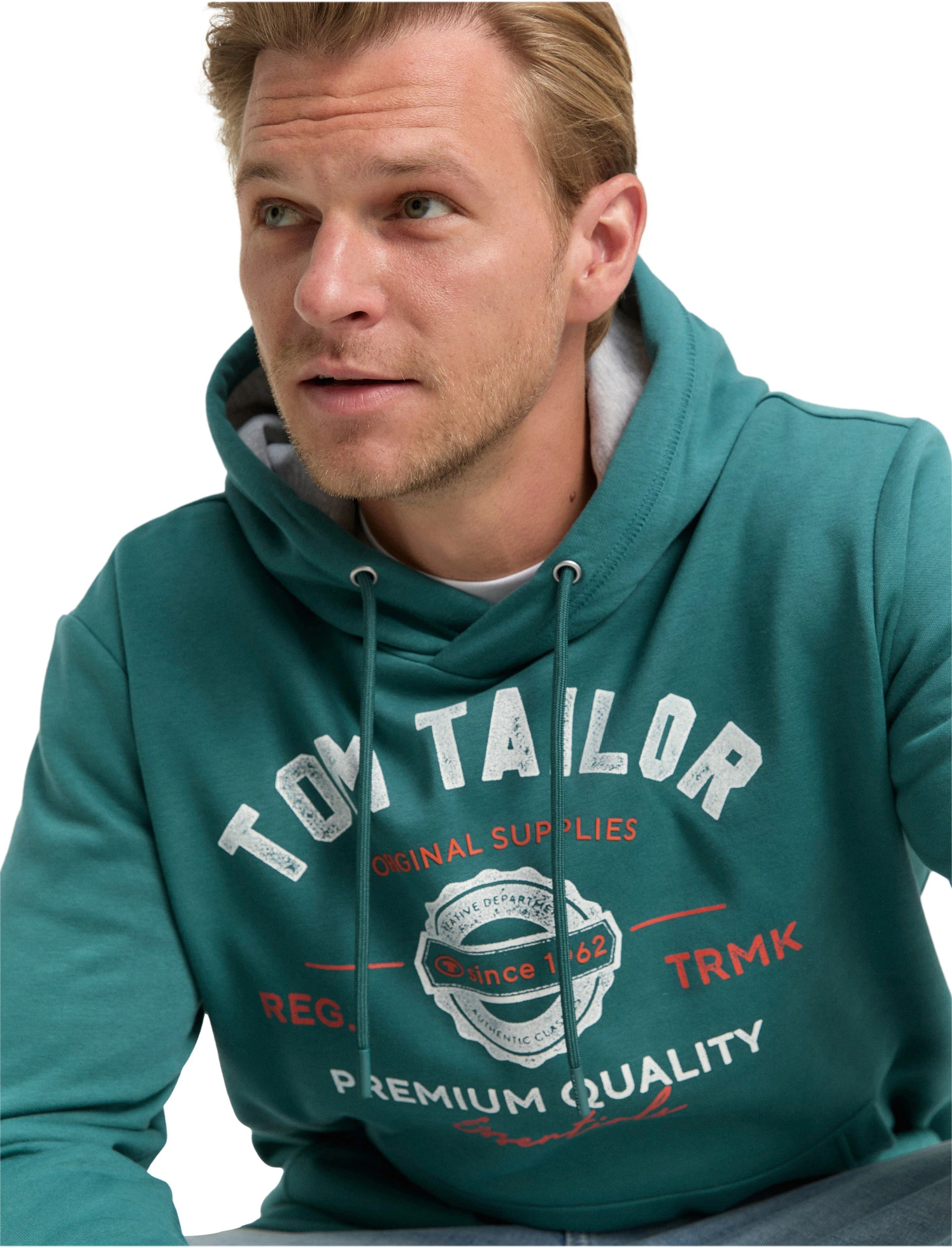 Mikina s kapucí značky Tom Tailor • tmavě zelená s potiskem • bonprix obchod