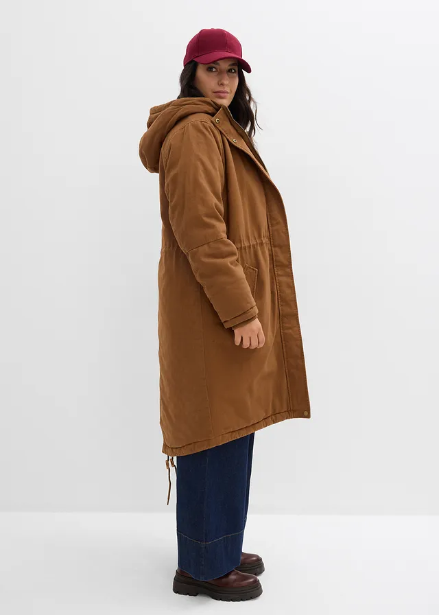 Parka longue et rembourrée, Couleur: cognac