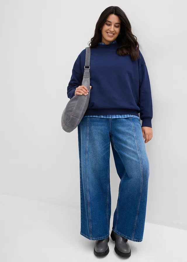 Oversized sweater van biologisch katoen, Kleur: donkerblauw