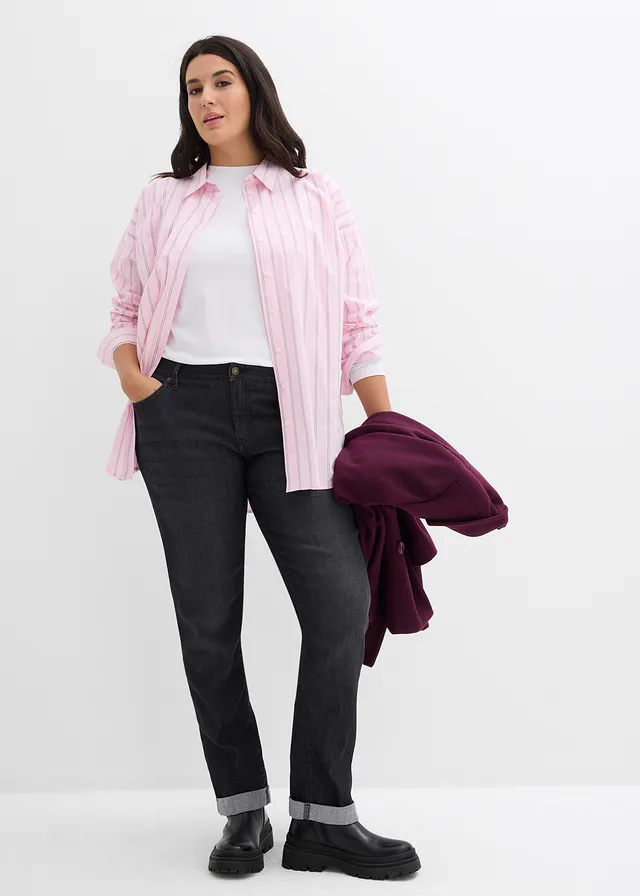 Straight sztreccsfarmer, High Waist, szín: fekete denim