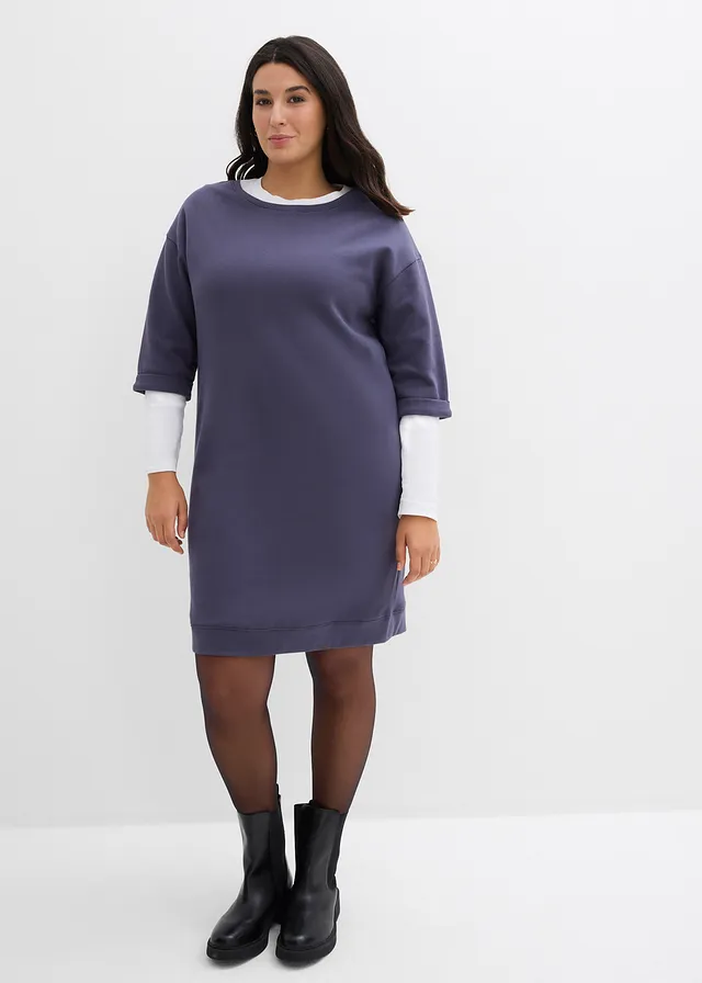Robe sweat manches 3/4, intérieur gratté doux, Couleur: myrtille