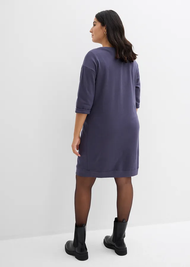 Robe sweat manches 3/4, intérieur gratté doux, Couleur: myrtille