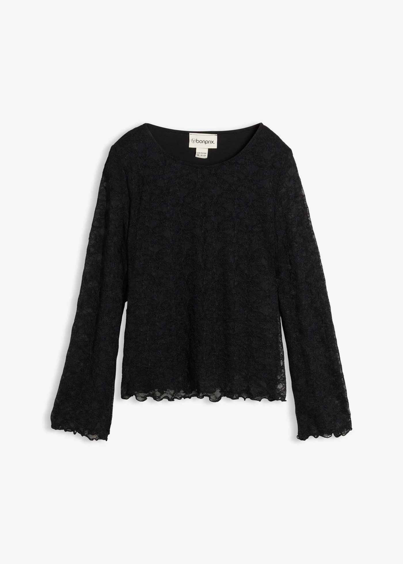 Bluză cu mâneci lungi din dantelă • negru • magazin bonprix