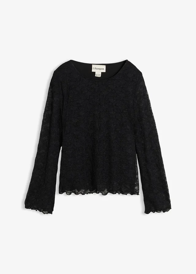 Bluză cu mâneci lungi din dantelă • negru • magazin bonprix