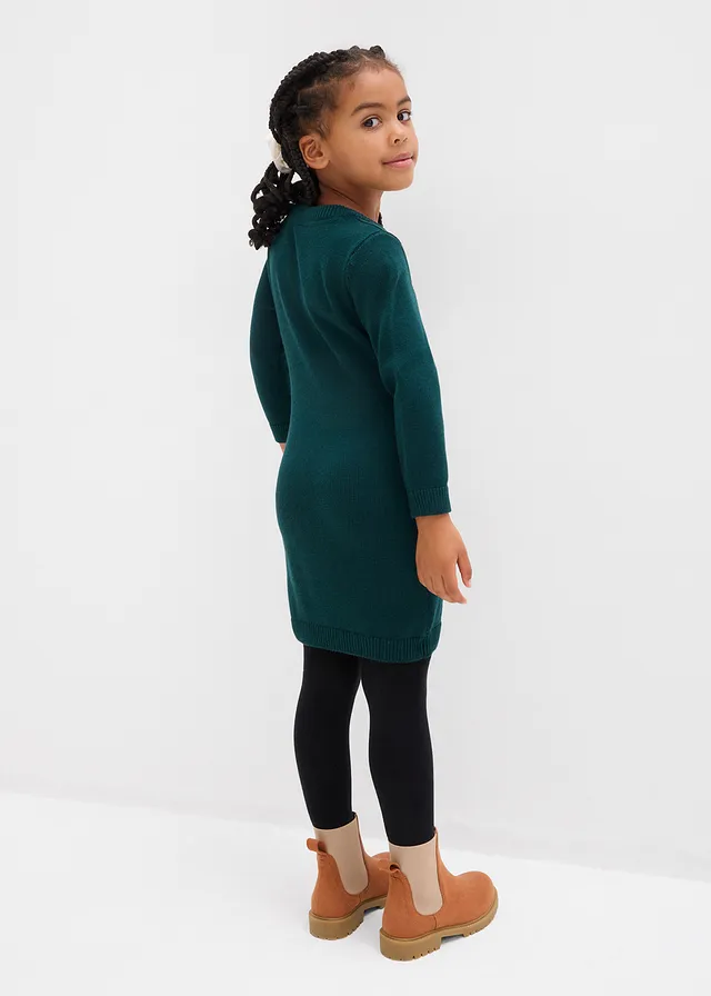 Gebreide meisjes jurk inclusief tasje (2-dlg. set), Kleur: diepgroen