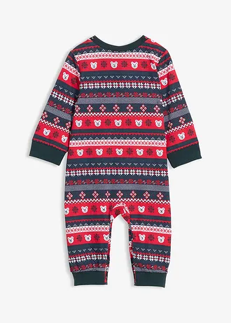 Kojenecký vánoční overal, barva: tmavě modro-bílá-červená salsa