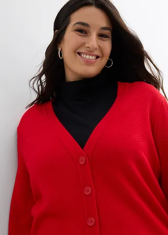 Dlouhý pletený kabátek z měkké viskózové směsi • lávově červená plus size • bonprix obchod