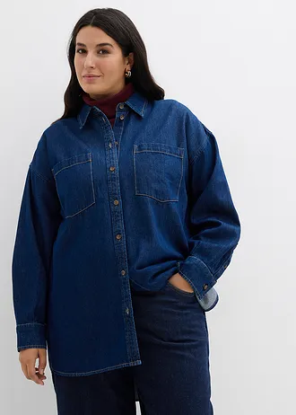 Džínová halenka z těžkého denimu, čistá bavlna, oversize střih, barva: sytě modrý denim unwashed