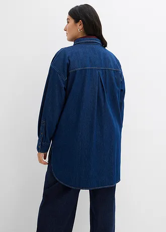Džínová halenka z těžkého denimu, čistá bavlna, oversize střih, barva: sytě modrý denim unwashed