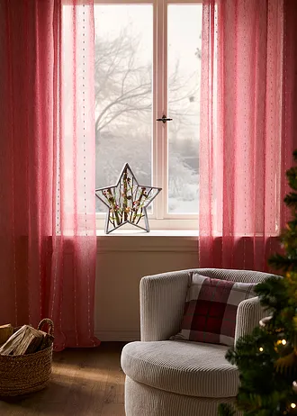 Gordijn met geweven strepen (1 stuk), Kleur: rood-wit