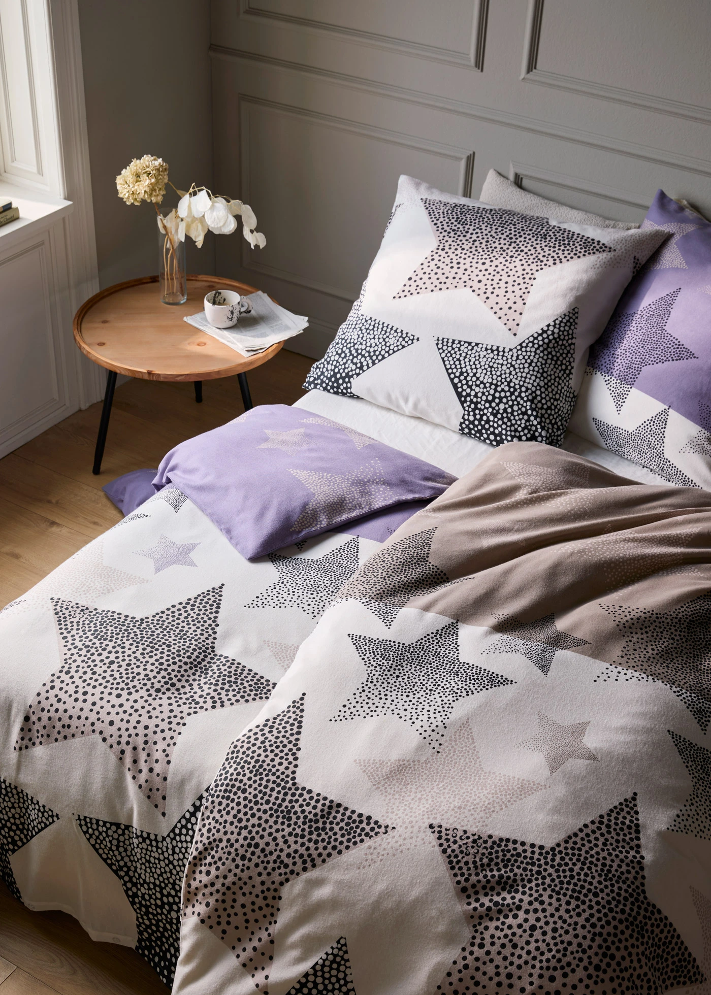Dekbedovertrek met sterren • rookpaars-wit • bonprix online shop
