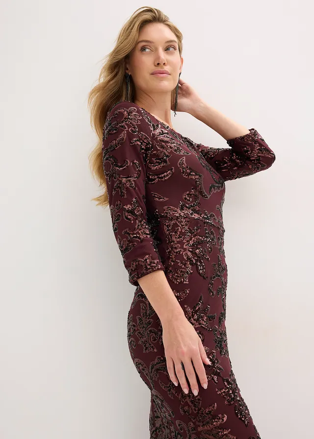 Pailletten jurk met een bijzonder rugdetail • wijnrood-beige • product-page.page-title-suffix