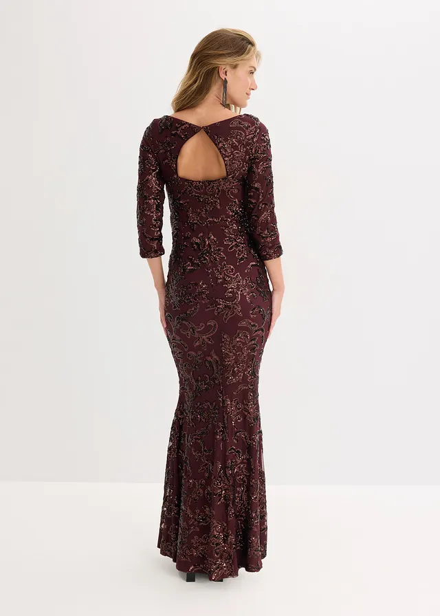 Robe à sequins avec découpe dos, Couleur: bordeaux-beige