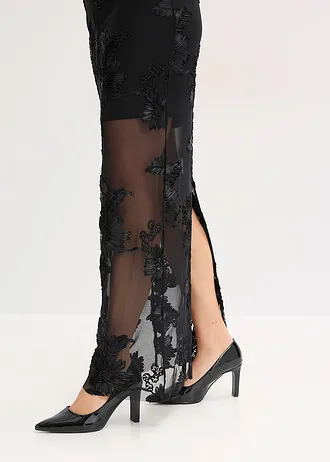 Maxi jurk met gebloemd borduursel • zwart • bonprix online shop