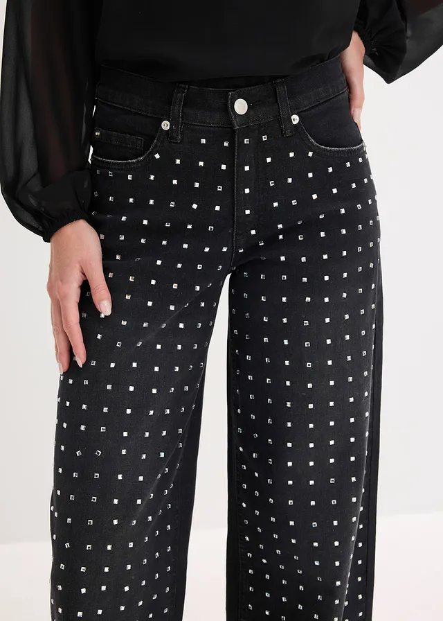 Jean large taille mi-haute avec strass • noir denim métallisé • product-page.page-title-suffix