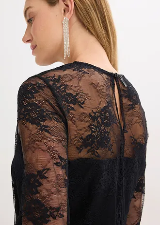 Bluză cu mâneci lungi din dantelă fină • negru • magazin bonprix
