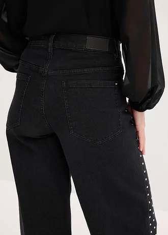 Jeansy z szerokimi nogawkami, mid waist, z aplikacją z kryształków • czarny denim metallic • sklep bonprix