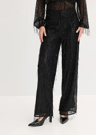 Pantalon à sequins et franges • noir • Boutique bonprix