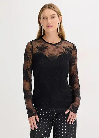 Longsleeve van prachtig kant • zwart • bonprix online shop