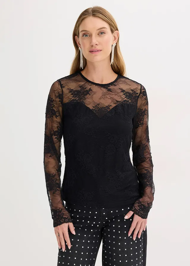 T-shirt manches longues en dentelle délicate • noir • product-page.page-title-suffix